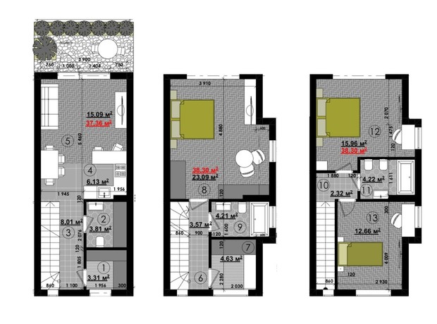 Таунхаус New Smart 15: планування 3-кімнатної квартири 113.96 м²