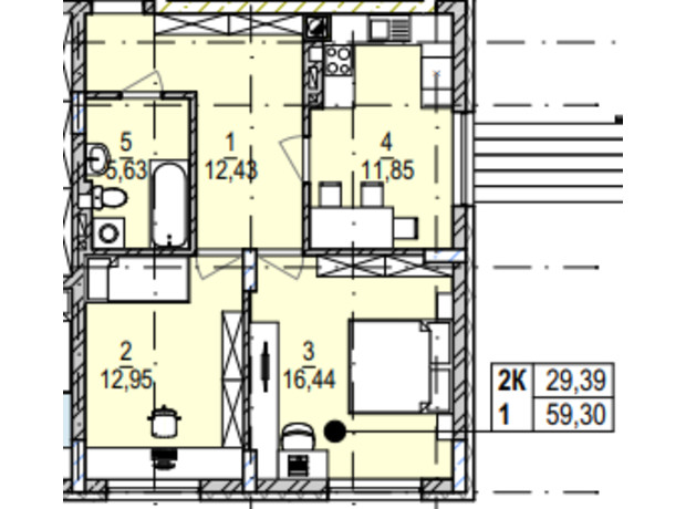 ЖК Південний Deluxe: планування 2-кімнатної квартири 59.3 м²