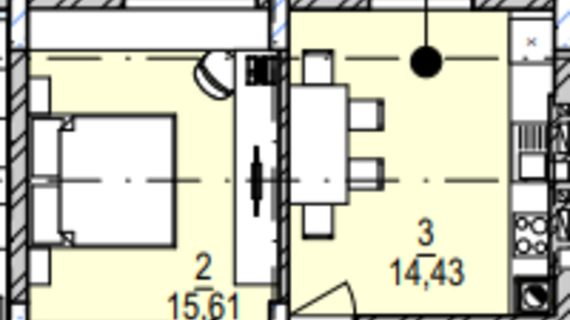 Планировка 1-комнатной квартиры в ЖК Южный Deluxe 41.93 м², фото 604976