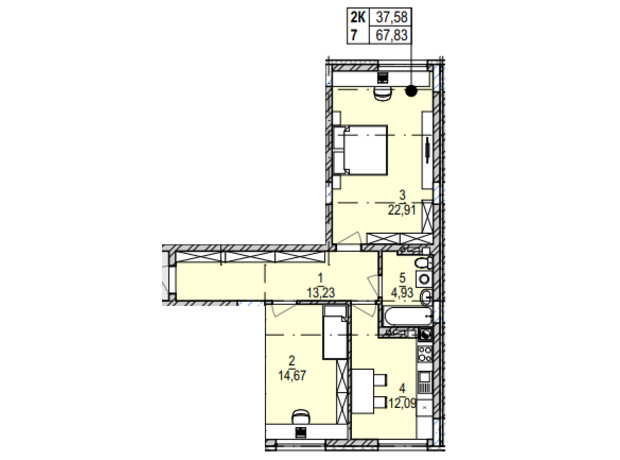 ЖК Південний Deluxe: планування 2-кімнатної квартири 67.83 м²