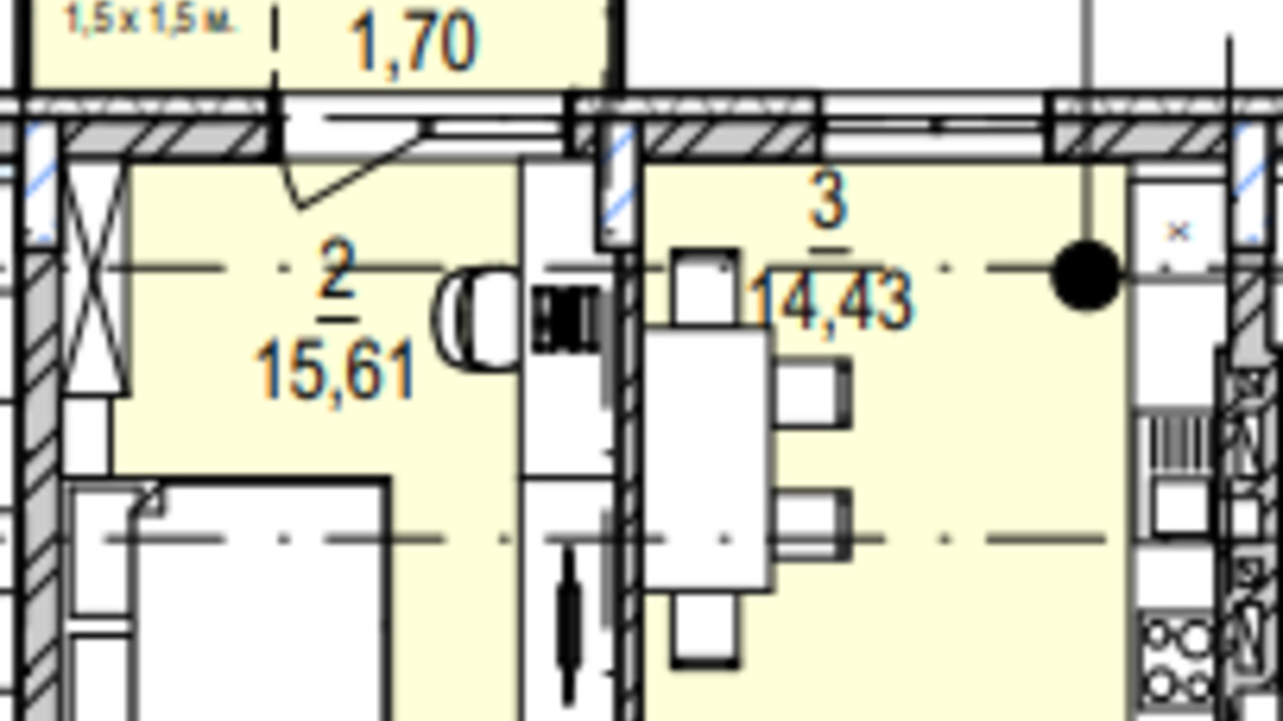 Планировка 1-комнатной квартиры в ЖК Южный Deluxe 43.63 м², фото 604983
