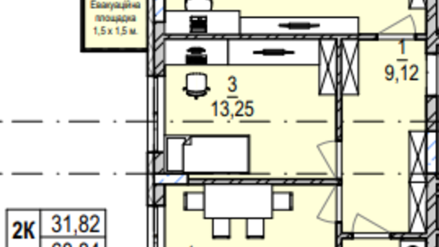 Планування 2-кімнатної квартири в ЖК Південний Deluxe 62.54 м², фото 604986