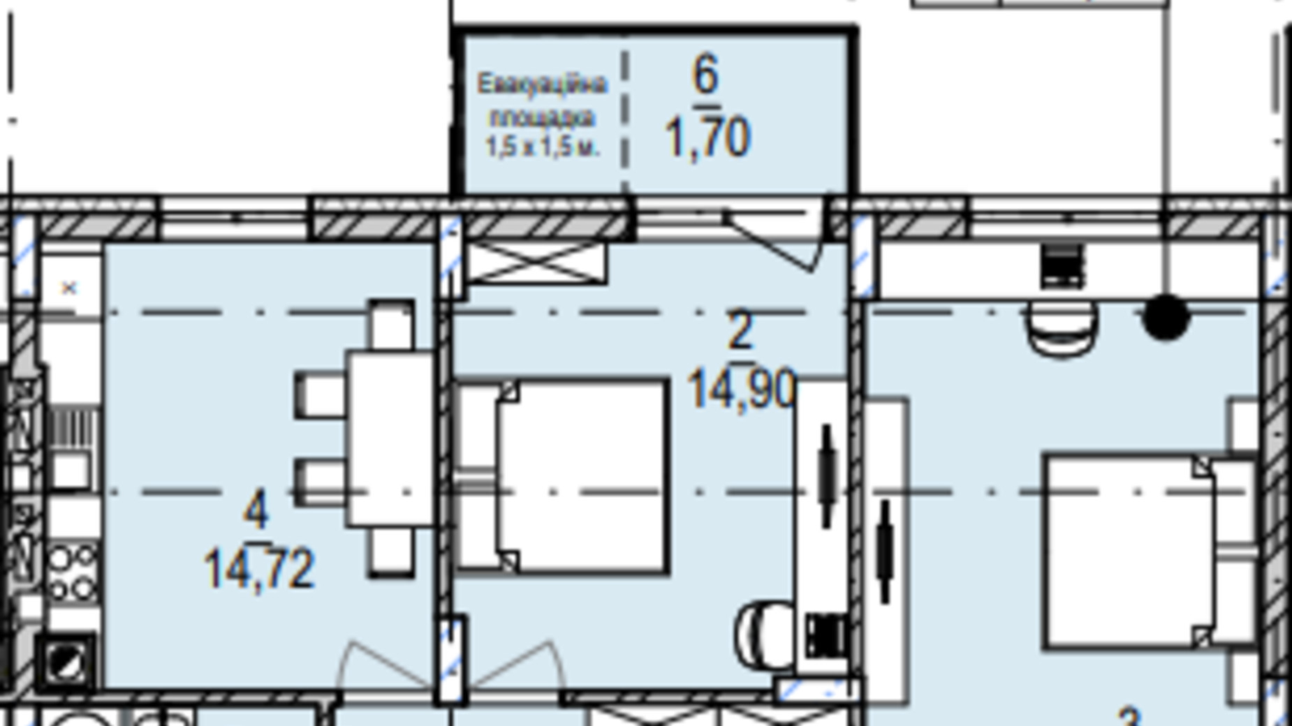 Планування 2-кімнатної квартири в ЖК Південний Deluxe 68.65 м², фото 604988