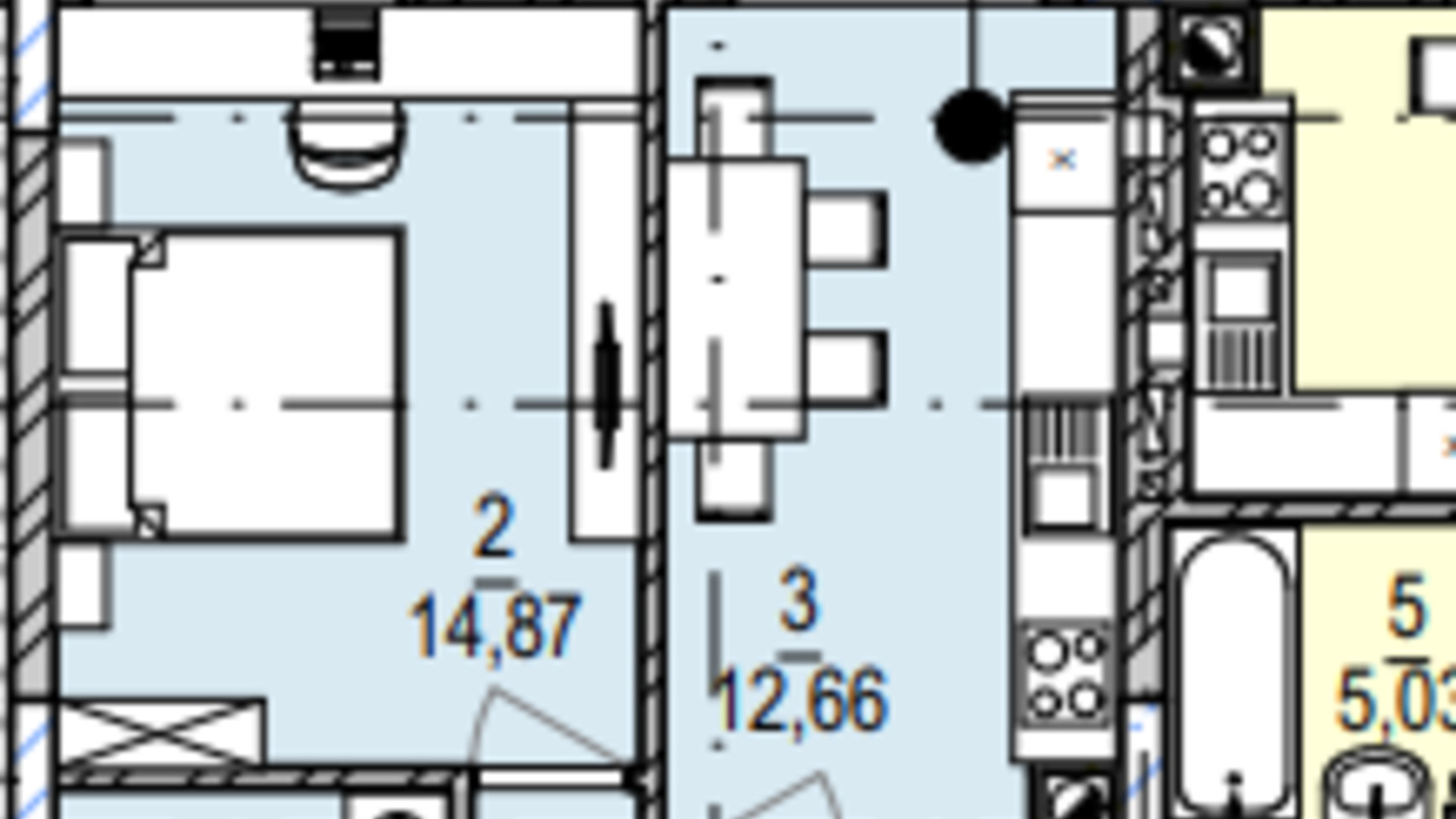 Планування 1-кімнатної квартири в ЖК Південний Deluxe 42.46 м², фото 604992