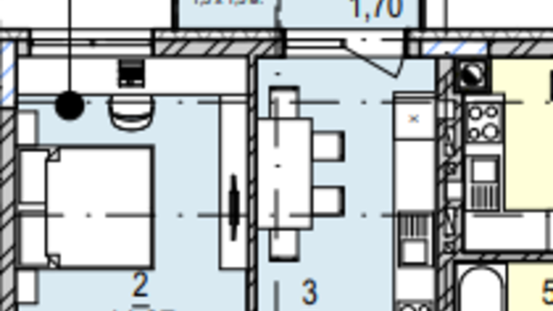 Планування 1-кімнатної квартири в ЖК Південний Deluxe 44.16 м², фото 604993