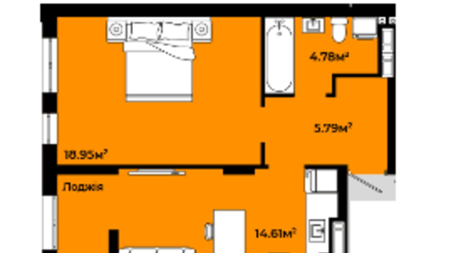 Планування 1-кімнатної квартири в ЖК Continent Green 47.42 м², фото 604999