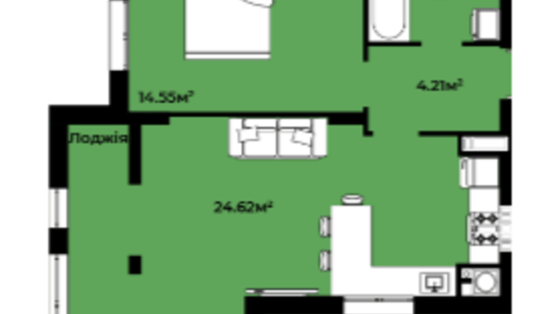 Планировка 1-комнатной квартиры в ЖК Continent Green 52.77 м², фото 605003