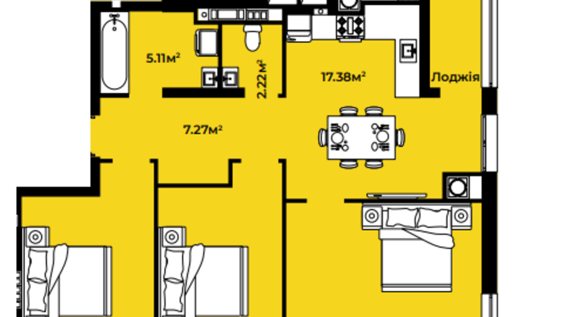 Планировка 3-комнатной квартиры в ЖК Continent Green 79.69 м², фото 605004