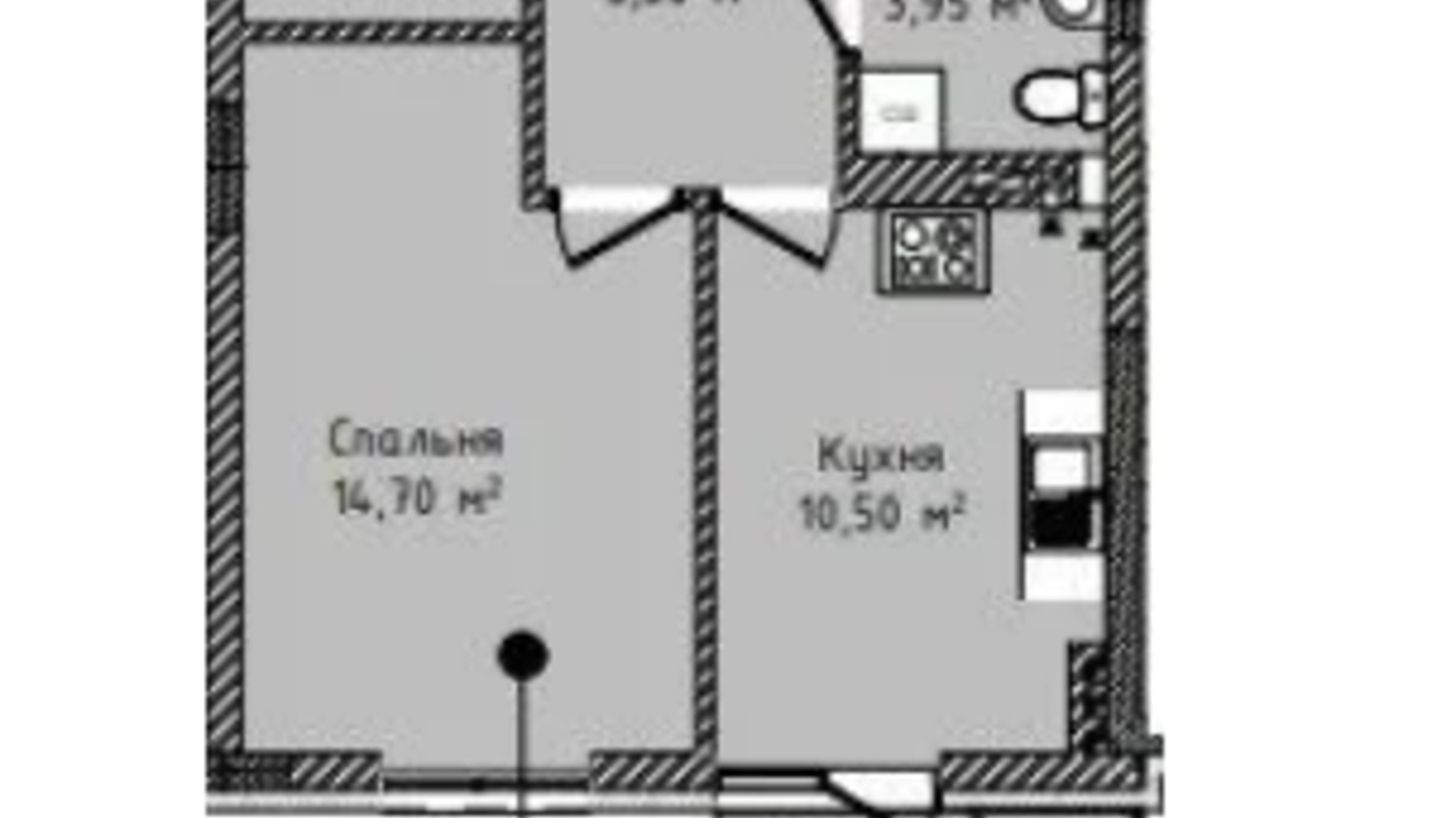 Планування 1-кімнатної квартири в ЖК вул. Рубчака 38 м², фото 605013