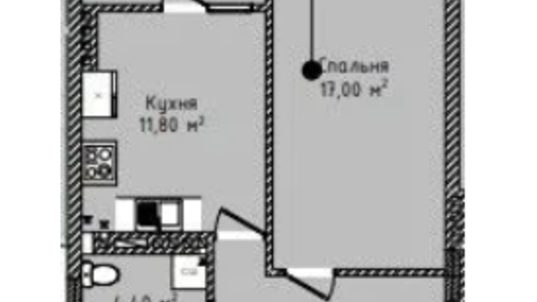 Планування 1-кімнатної квартири в ЖК вул. Рубчака 44 м², фото 605014