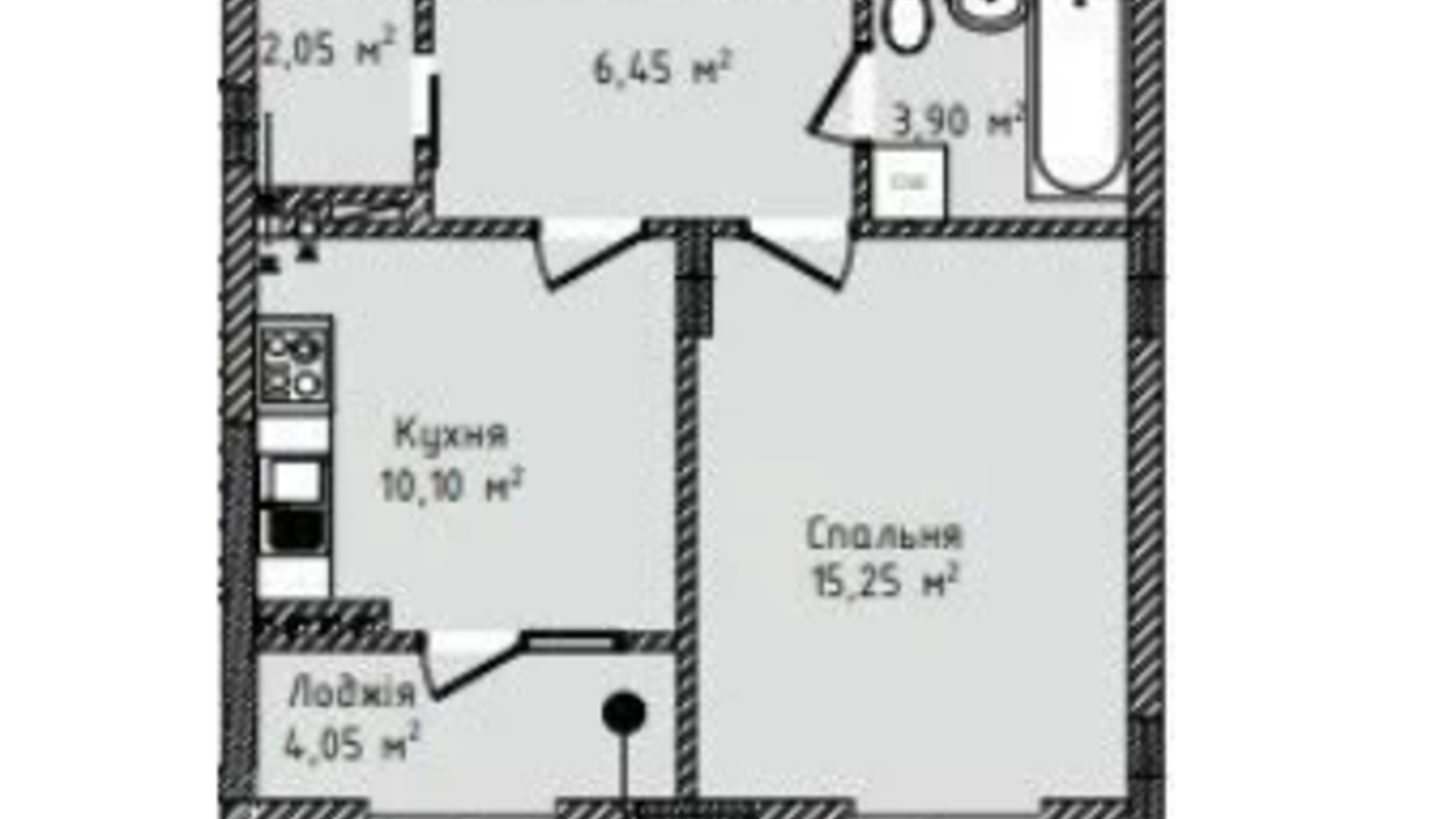 Планування 1-кімнатної квартири в ЖК вул. Рубчака 41.8 м², фото 605017