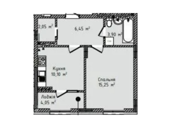 ЖК ул. Рубчака: планировка 1-комнатной квартиры 41.8 м²