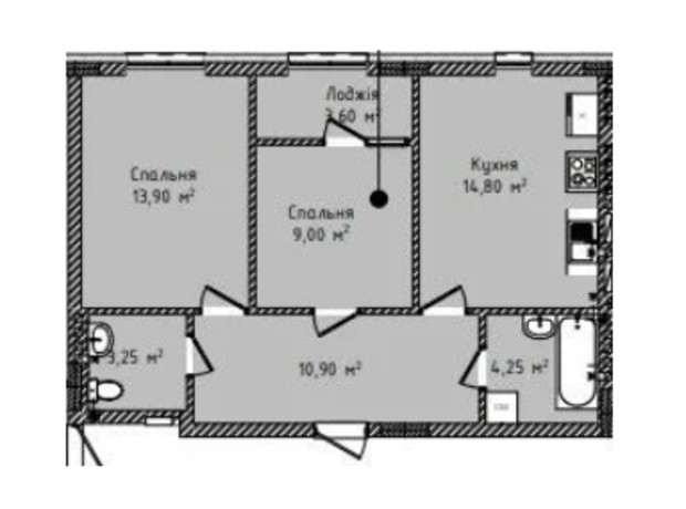 ЖК ул. Рубчака: планировка 2-комнатной квартиры 59.7 м²