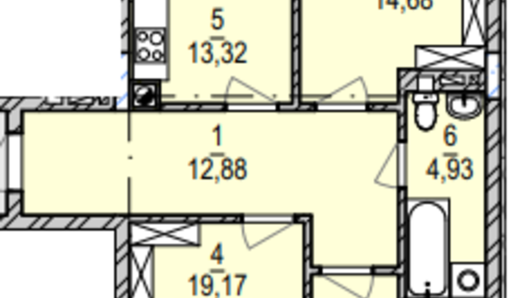 Планировка 3-комнатной квартиры в ЖК Южный Deluxe 79.82 м², фото 605033