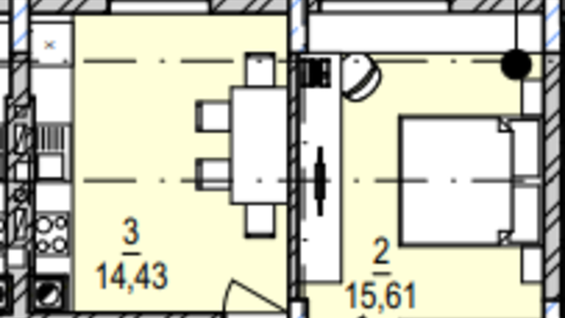Планування 1-кімнатної квартири в ЖК Південний Deluxe 41.93 м², фото 605057