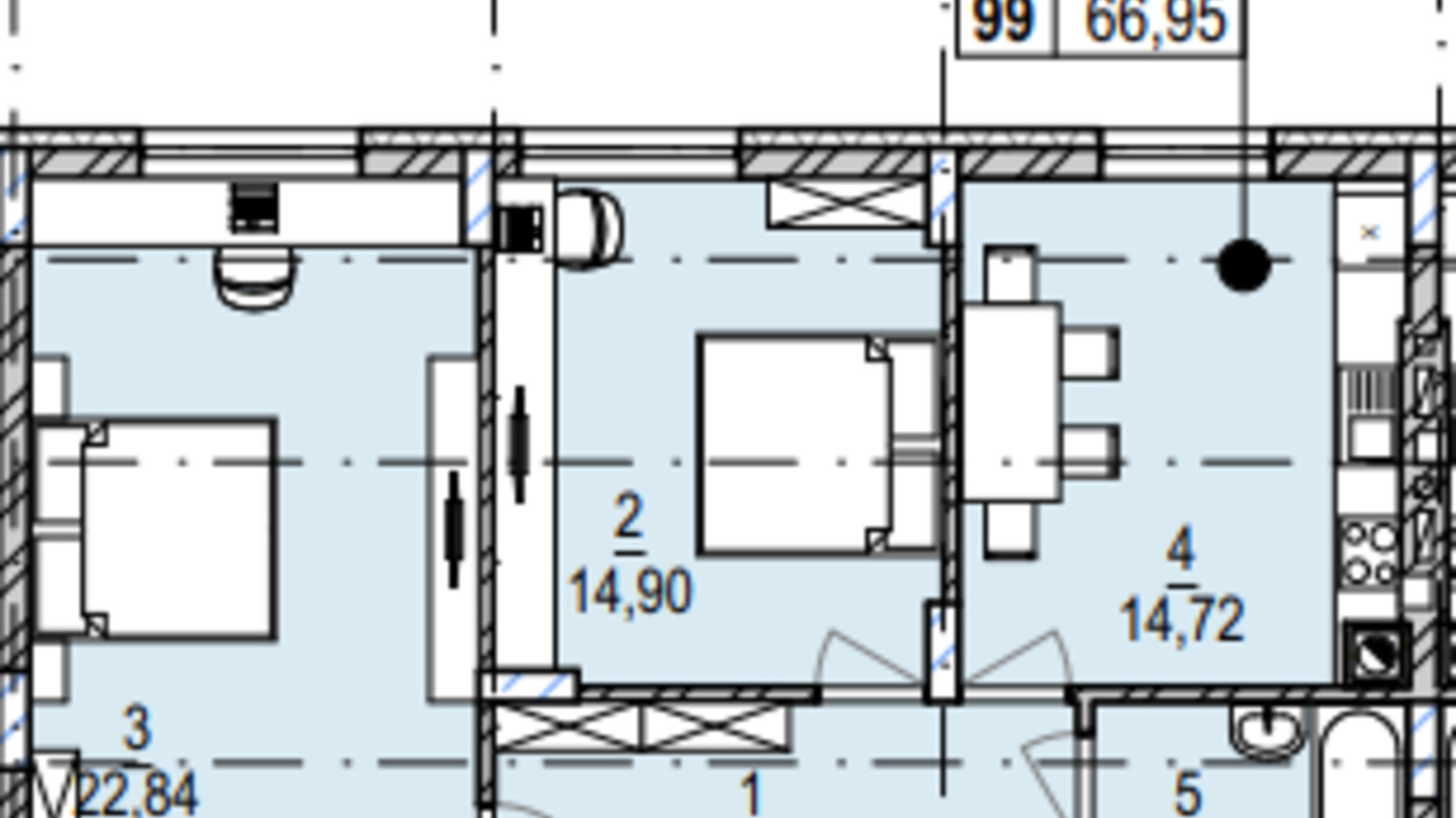 Планування 2-кімнатної квартири в ЖК Південний Deluxe 66.95 м², фото 605067