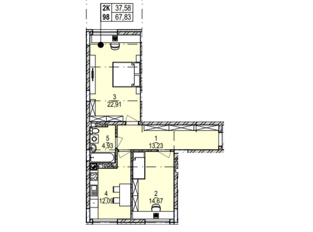 ЖК Південний Deluxe: планування 2-кімнатної квартири 67.83 м²