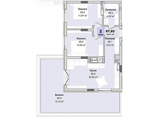 ЖК Panorama: планировка 2-комнатной квартиры 67.82 м²