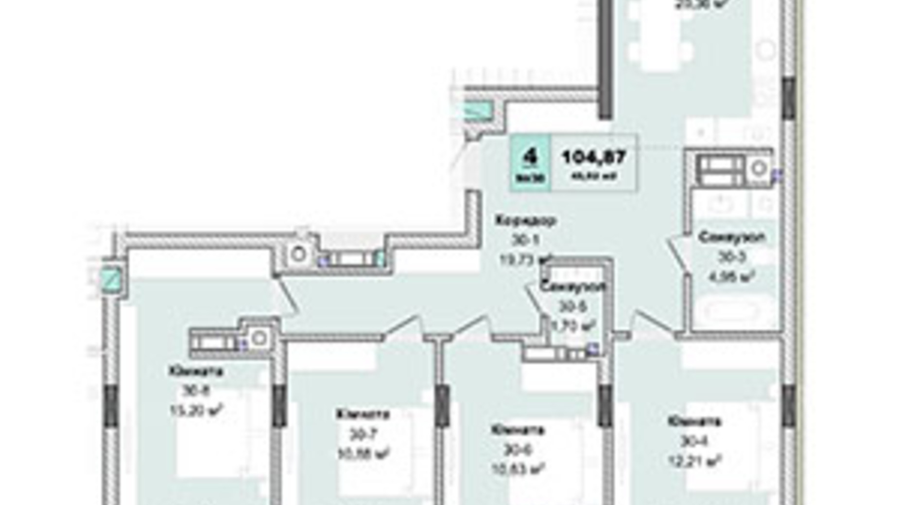 Планування 4-кімнатної квартири в ЖК Panorama 104.87 м², фото 605151