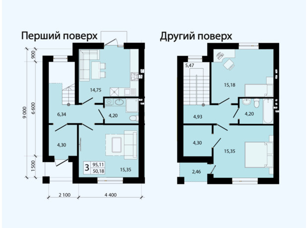 КМ Eurovillage 2: планування 3-кімнатної квартири 95 м²