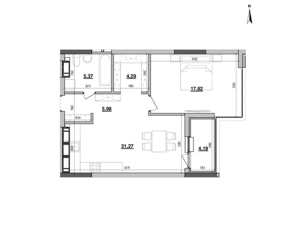 ЖК Maxima Residence: планировка 1-комнатной квартиры 58.92 м²