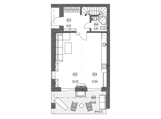 Квадрохаус Гостомель Residence: планування 3-кімнатної квартири 101.13 м²