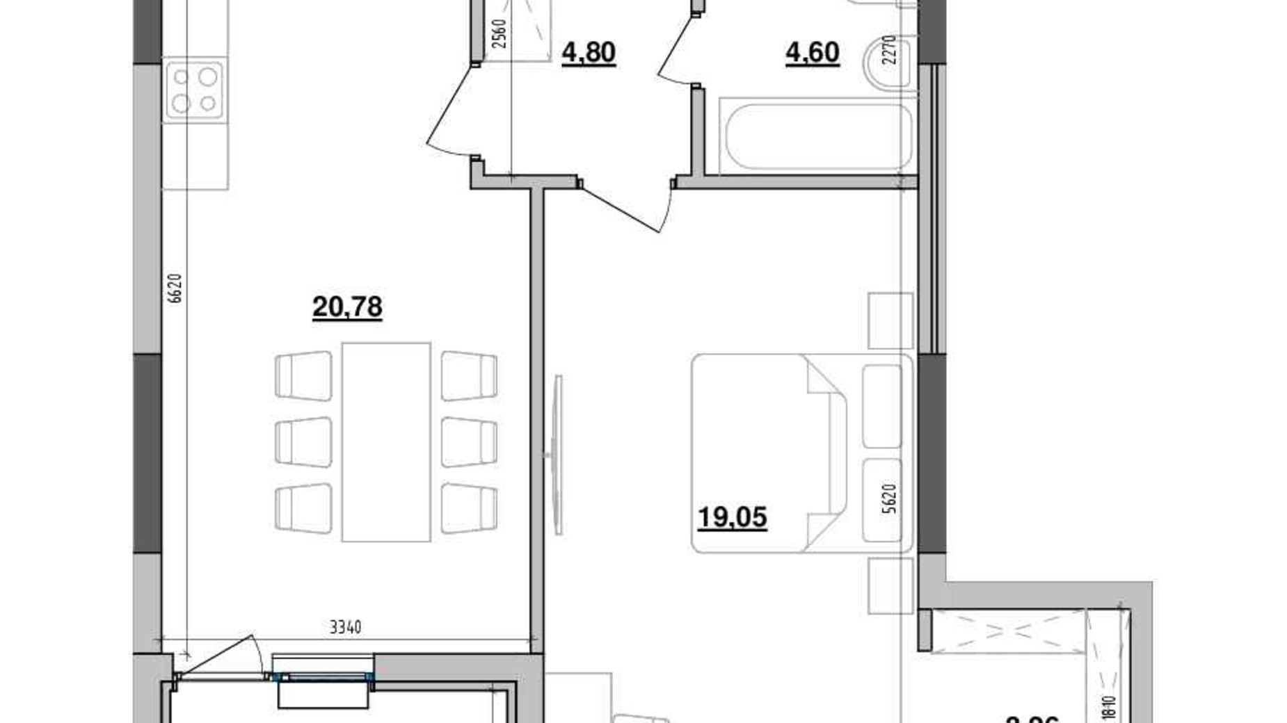 Планування 1-кімнатної квартири в ЖК Maxima Residence 56.81 м², фото 605428