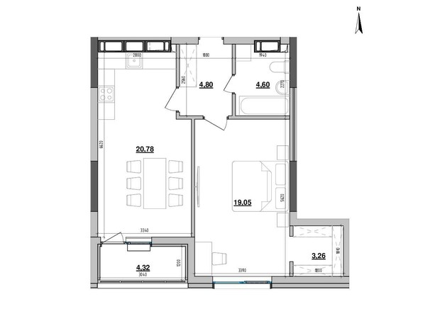 ЖК Maxima Residence: планування 1-кімнатної квартири 56.81 м²