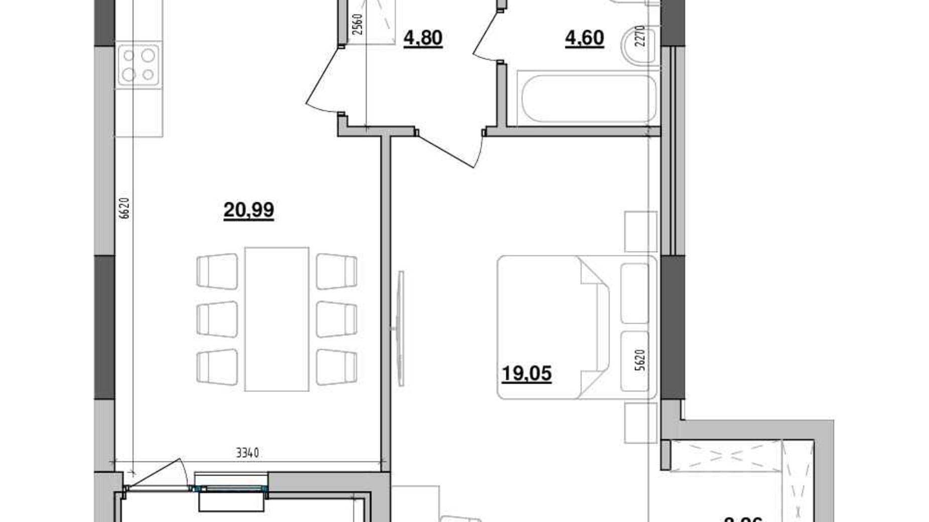 Планировка 1-комнатной квартиры в ЖК Maxima Residence 57.02 м², фото 605429