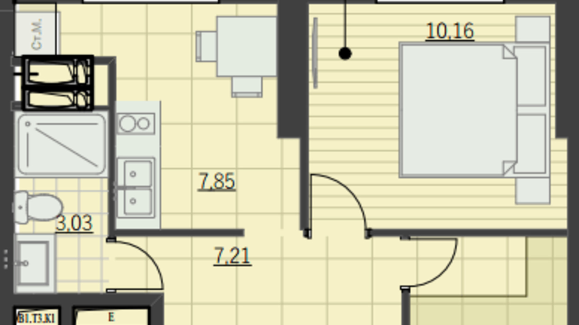 Планировка 1-комнатной квартиры в ЖК Park Hills 28.25 м², фото 605508