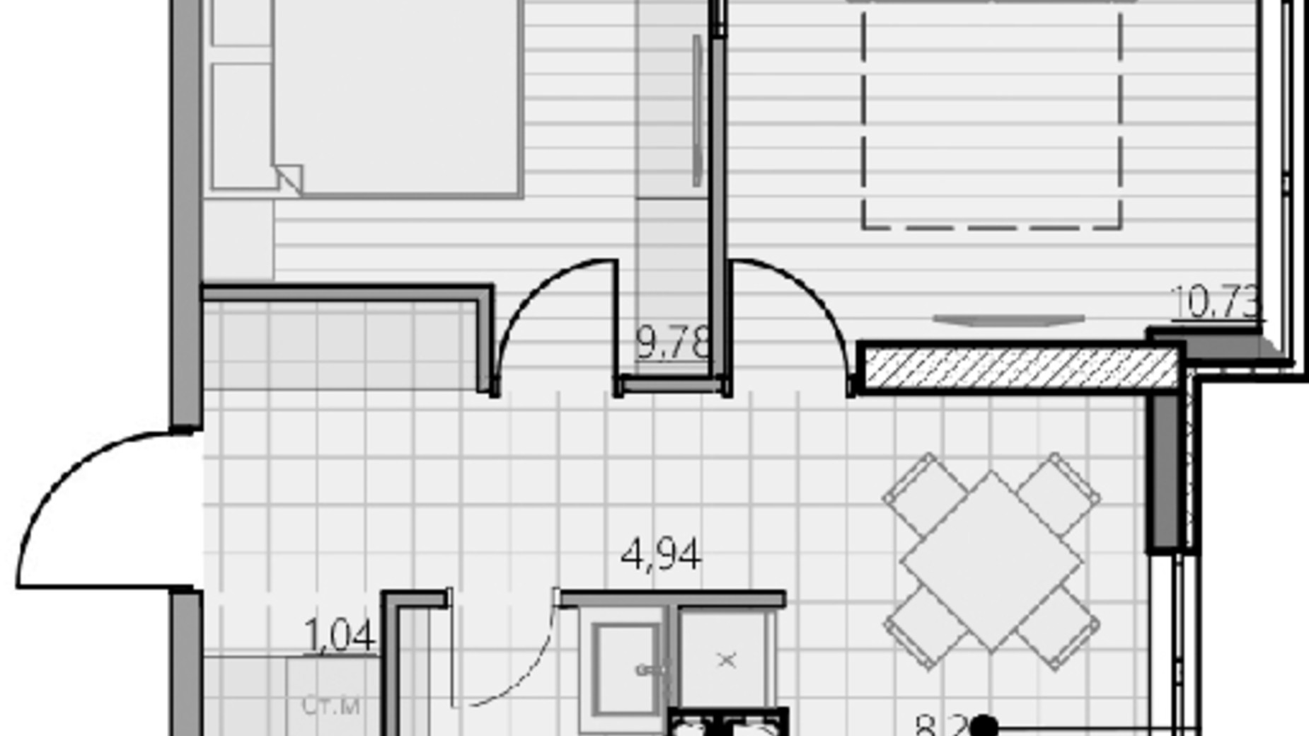 Планування 1-кімнатної квартири в ЖК Park Hills 35.87 м², фото 605511
