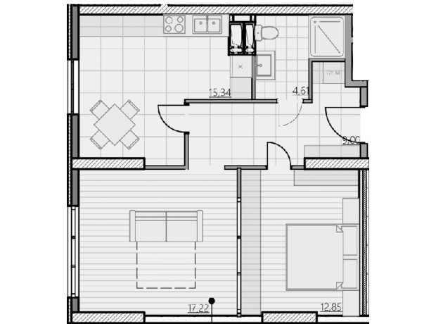 ЖК Park Hills: планировка 1-комнатной квартиры 59.02 м²