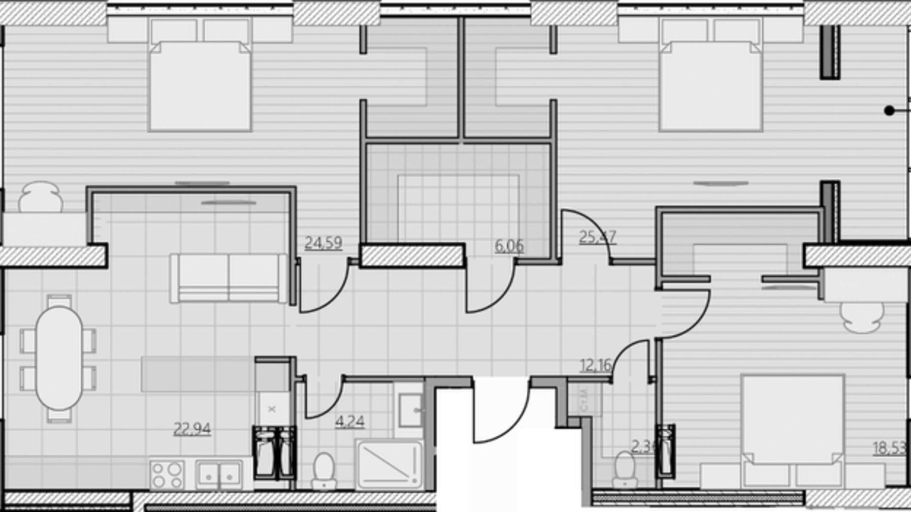 Планування 3-кімнатної квартири в ЖК Park Hills 116.35 м², фото 605518