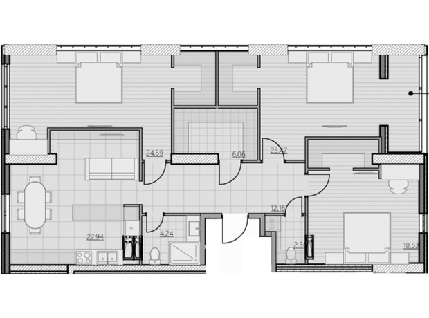 ЖК Park Hills: планировка 3-комнатной квартиры 116.35 м²