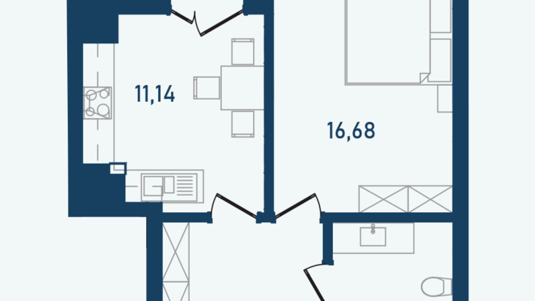 Планування 1-кімнатної квартири в ЖК Престижний 2 43.06 м², фото 605837