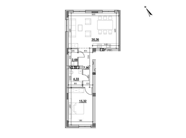 ЖК Риел Сити: планировка 1-комнатной квартиры 60.7 м²