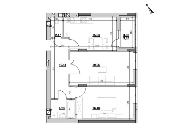ЖК Риел Сити: планировка 2-комнатной квартиры 72.9 м²