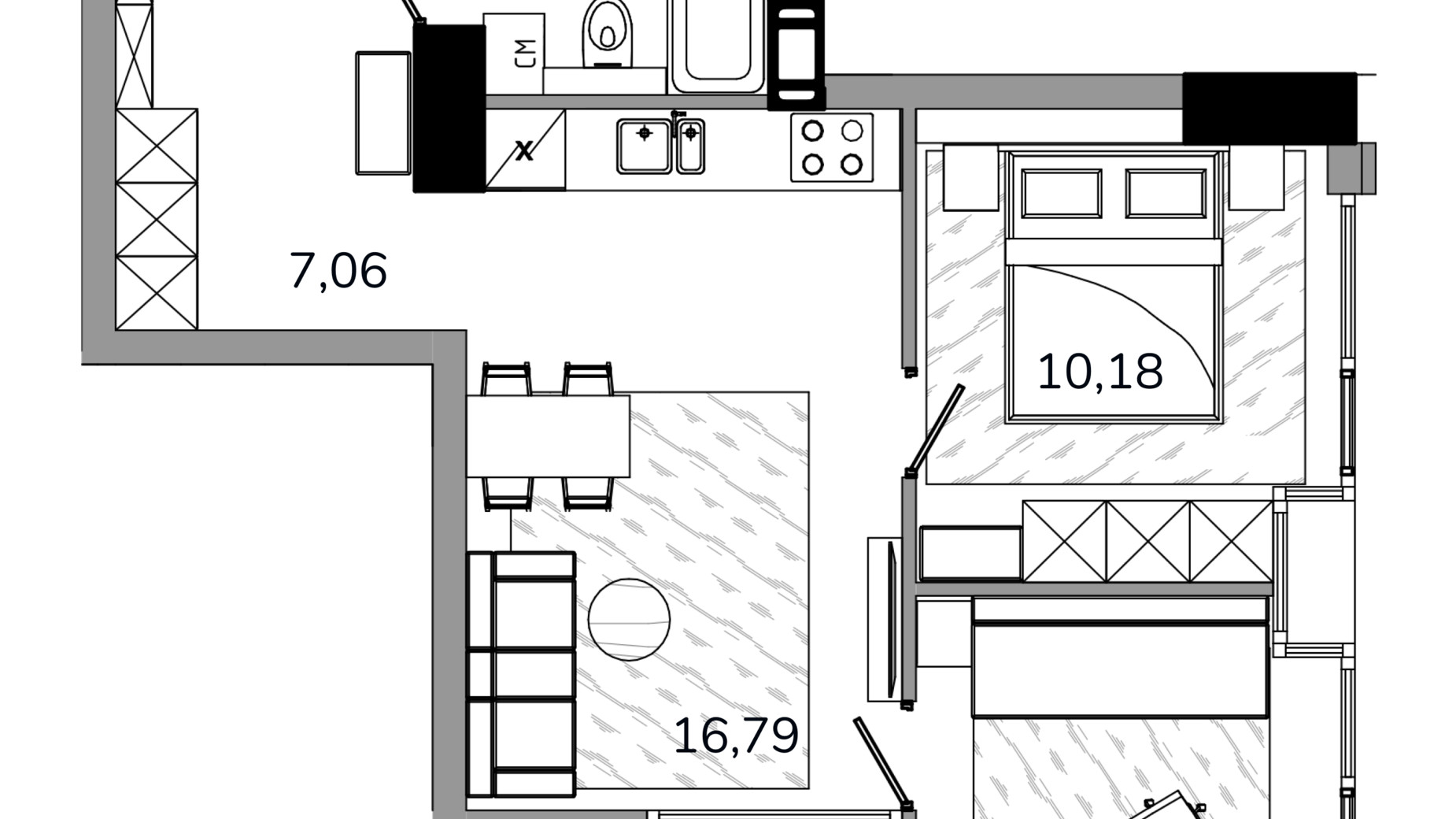 Планування 2-кімнатної квартири в ЖК MARSHALL 51.36 м², фото 606154