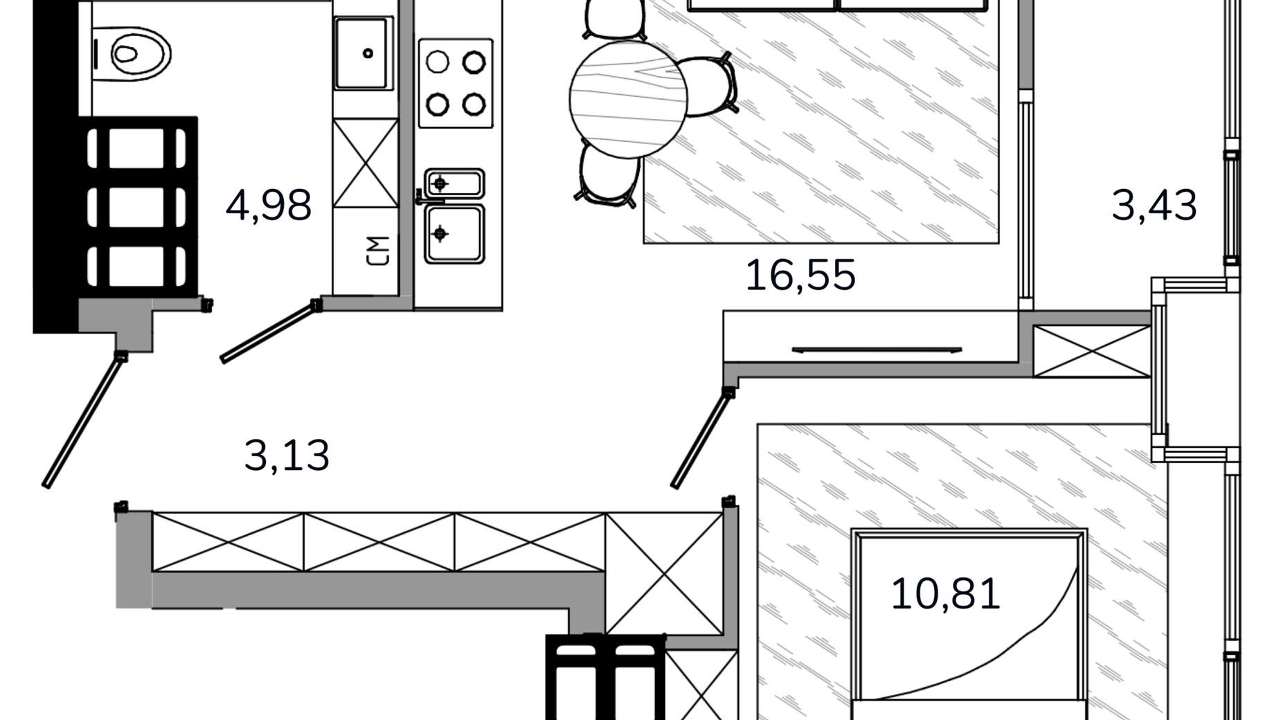 Планування 1-кімнатної квартири в ЖК MARSHALL 39.36 м², фото 606160