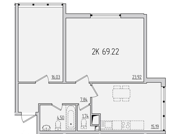 ЖК П'ятдесят четверта перлина: планування 2-кімнатної квартири 69.22 м²