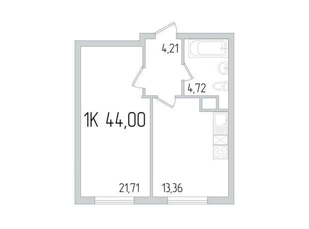 ЖК Пятьдесят девятая жемчужина: планировка 1-комнатной квартиры 44 м²