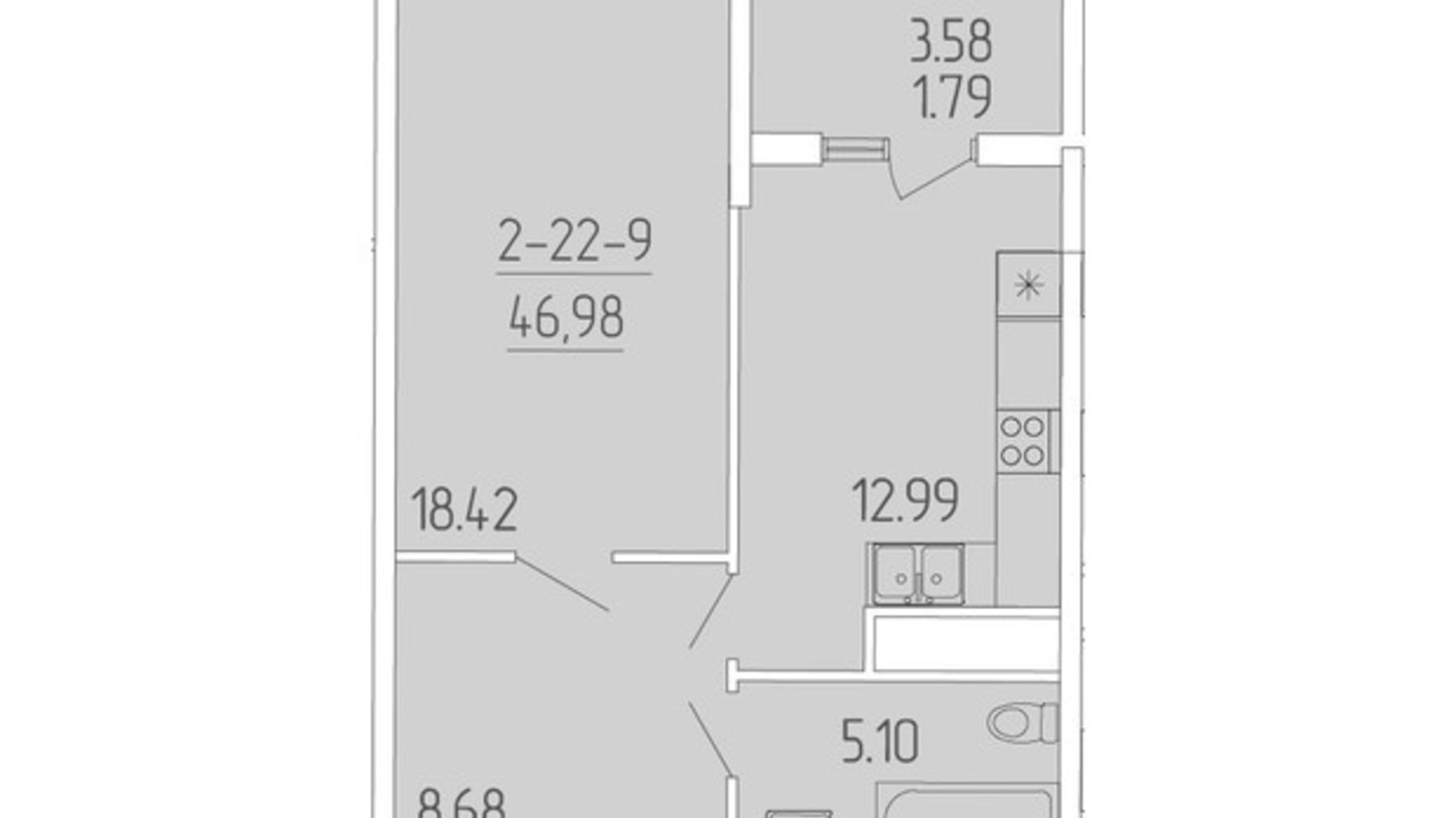Планування 1-кімнатної квартири в ЖК Kadorr City 46.98 м², фото 606214