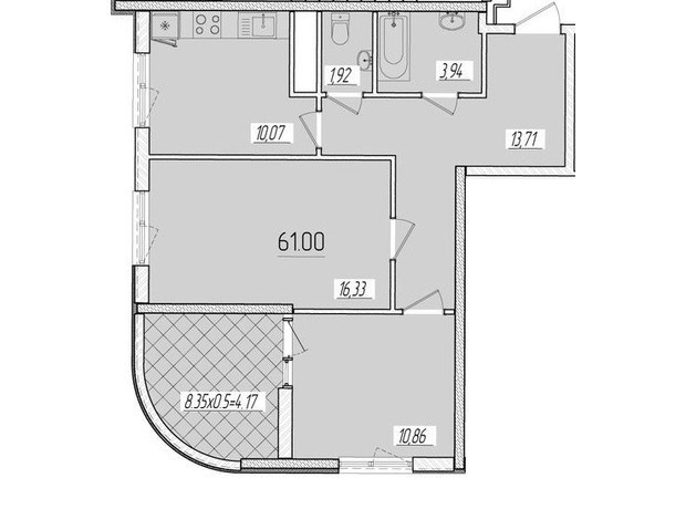 ЖК Kadorr City: планування 2-кімнатної квартири 61 м²
