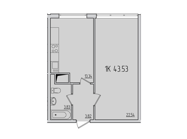 ЖК Пятьдесят третья жемчужина: планировка 1-комнатной квартиры 45 м²