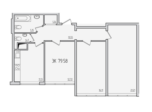 ЖК П'ятдесят третя перлина: планування 3-кімнатної квартири 80 м²