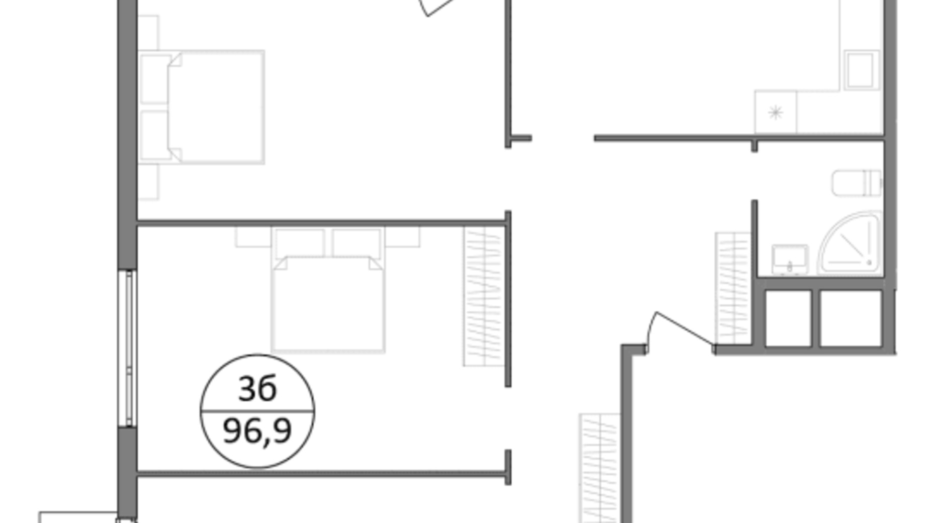 Планировка 3-комнатной квартиры в ЖК Гринвуд-3 96.9 м², фото 606420