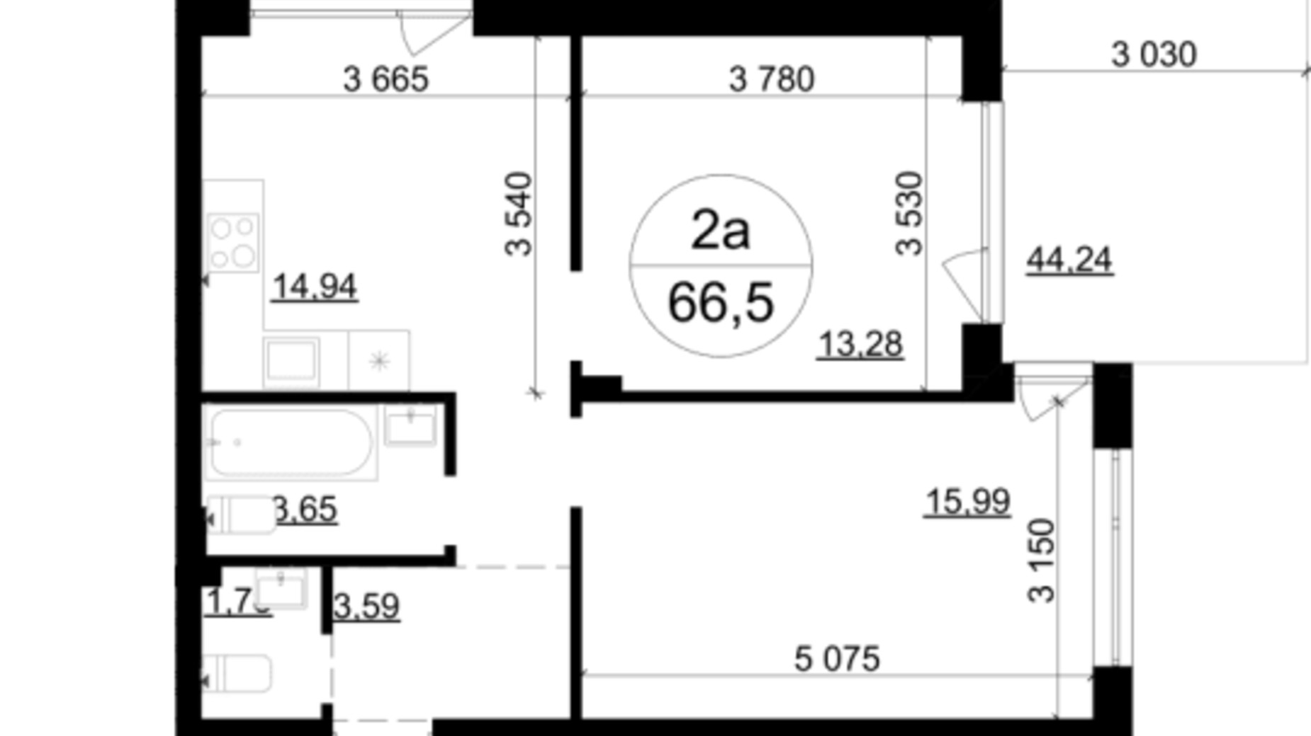 Планування 2-кімнатної квартири в ЖК Грінвуд-4  66.5 м², фото 606424