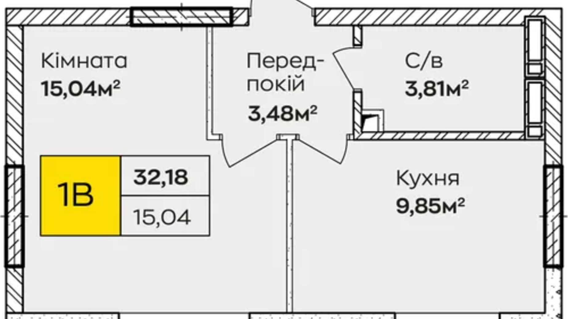 Планировка 1-комнатной квартиры в ЖК Синергия Киев 32.18 м², фото 606439