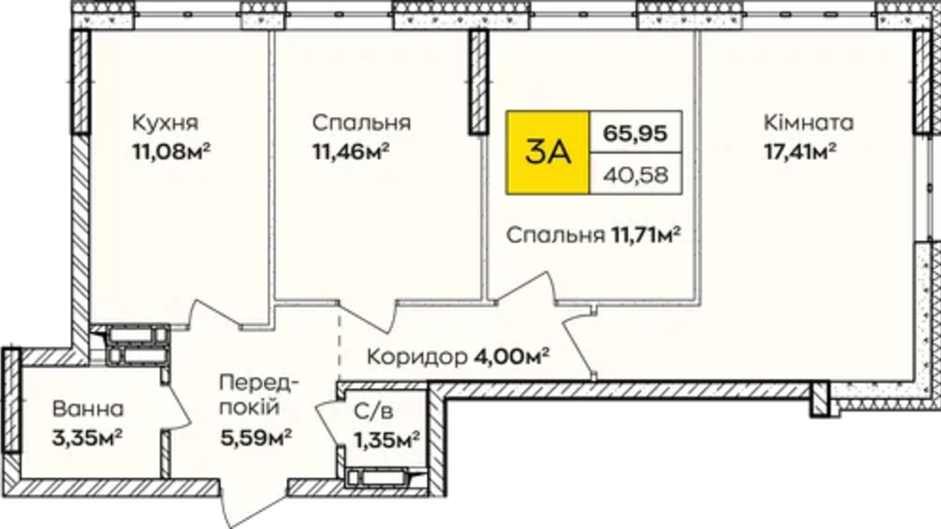 Планировка 3-комнатной квартиры в ЖК Синергия Киев 65.95 м², фото 606446