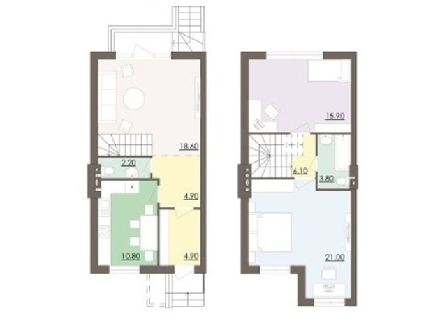 Таунхаус Мальованка: планировка 2-комнатной квартиры 87.95 м²